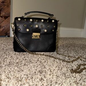 Express Black Crossbody Bag with Gold Accents